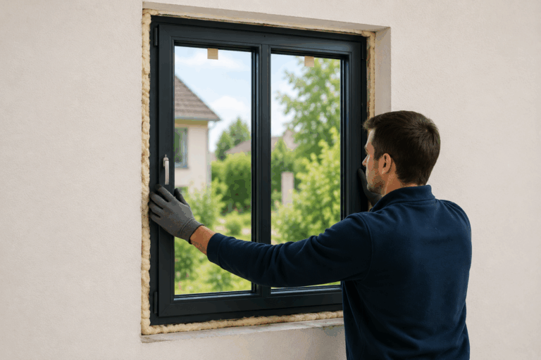 artisan menuisier qui change une fenêtre
