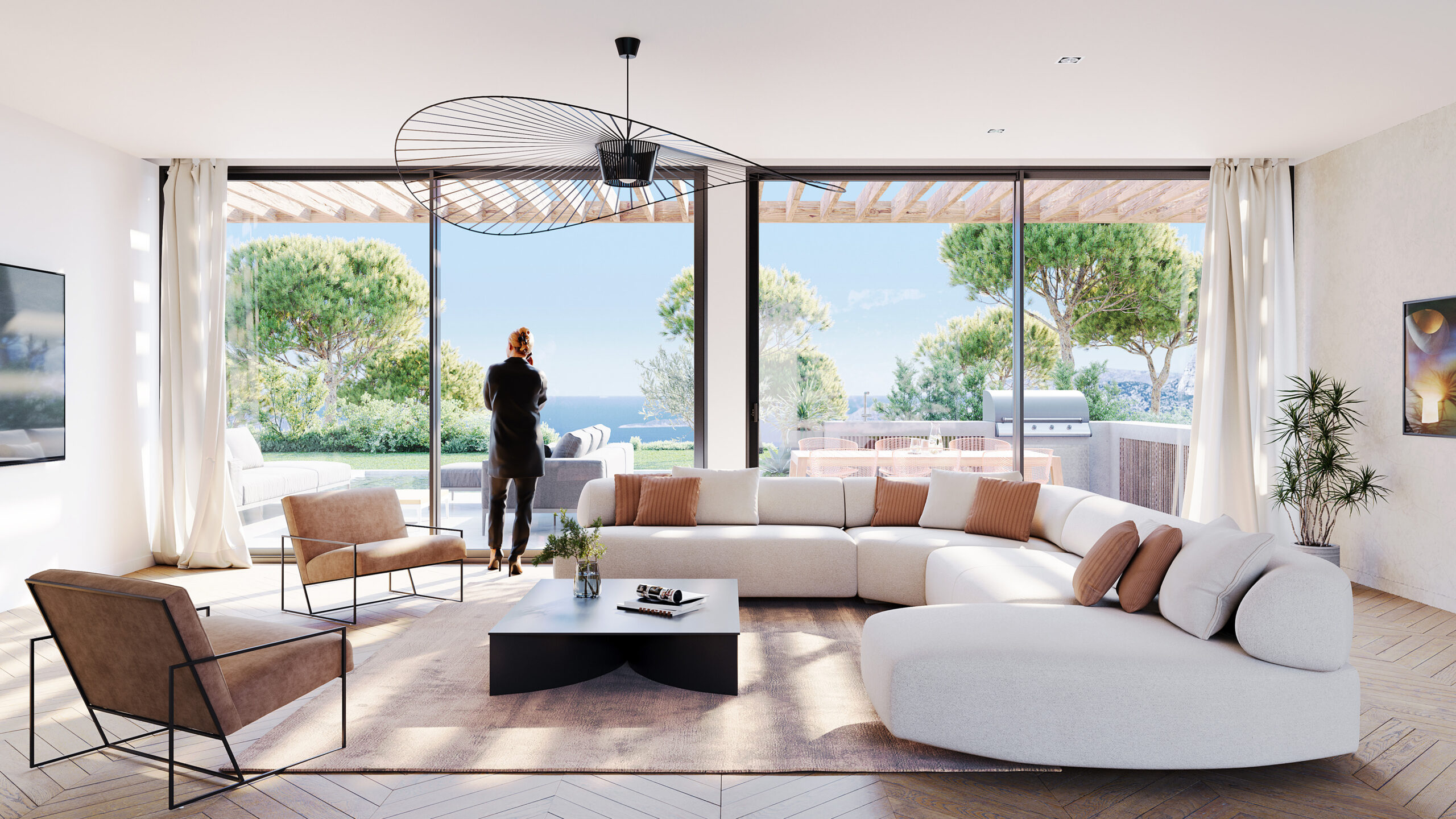Le coulissant Préfal Allure XL devant une vue mer